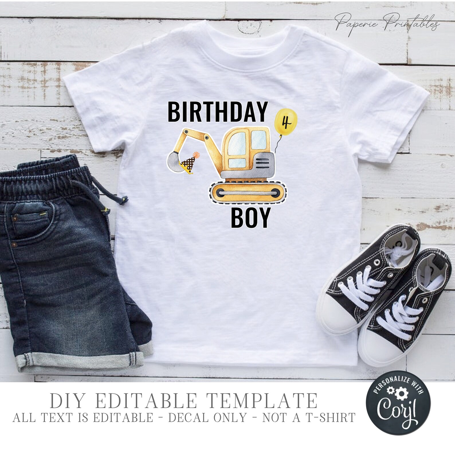 EDITABLE Construction Birthday Boy Iron on Transfer Etsy
