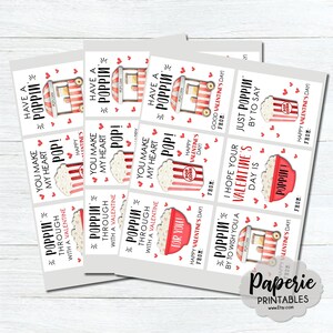 Popcorn Valentine Cards for Kids, Kids Valentine Cards, Popcorn Valentine Tags, Printable School Valentine, AS-IS, Instant Download, VT53 image 8