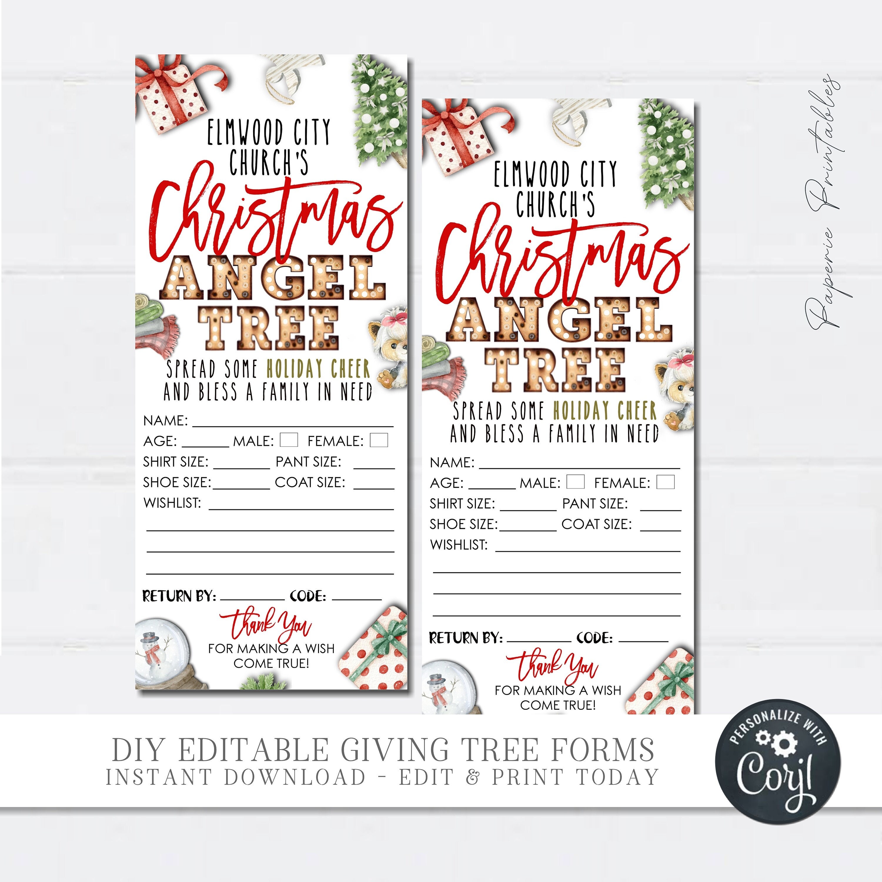 editable christmas angel tree gift tags: diy fundraiser form