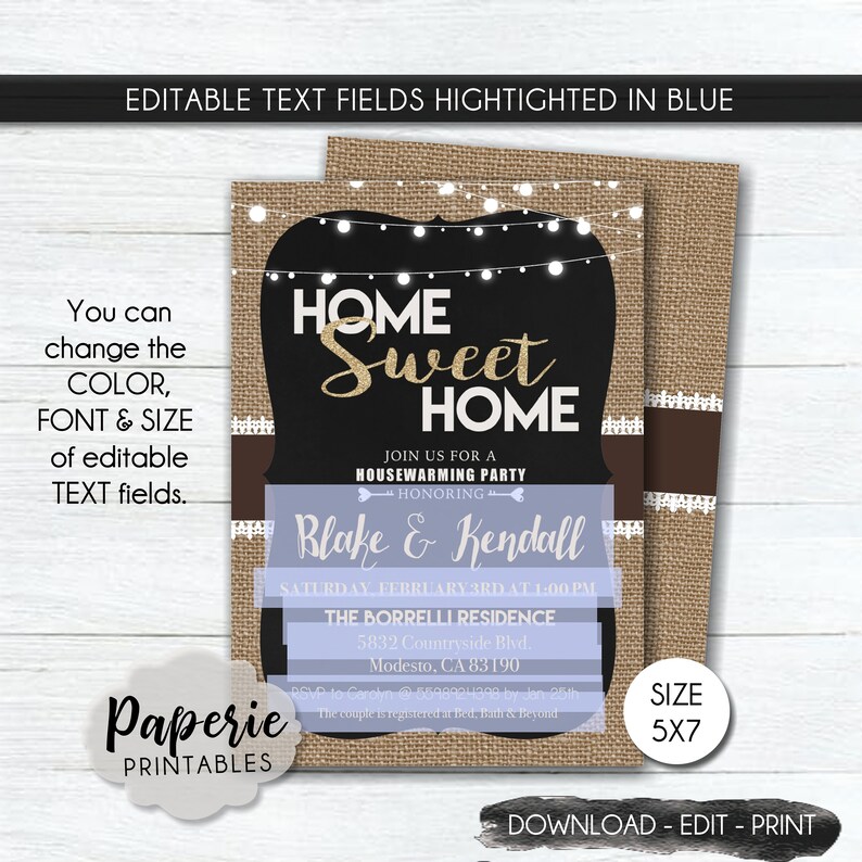 Housewarming Party Invitation Template Country Housewarming Invitation Template-DIY Editable Party Invitation-Edit Adobe ReaderDC-Size 5x7-