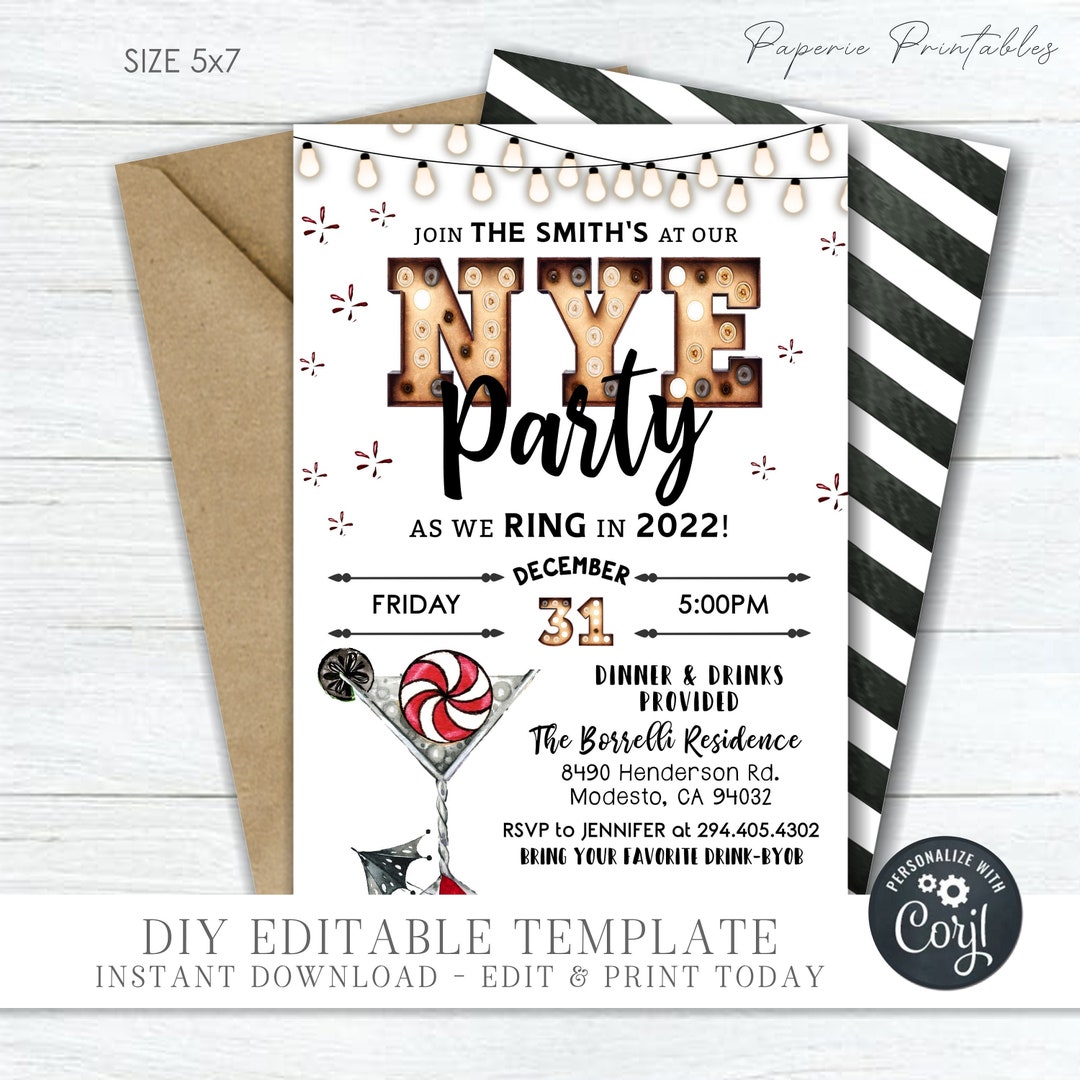 Editable New Year's Eve Party Invitation Template (DIY With Corjl) - Etsy
