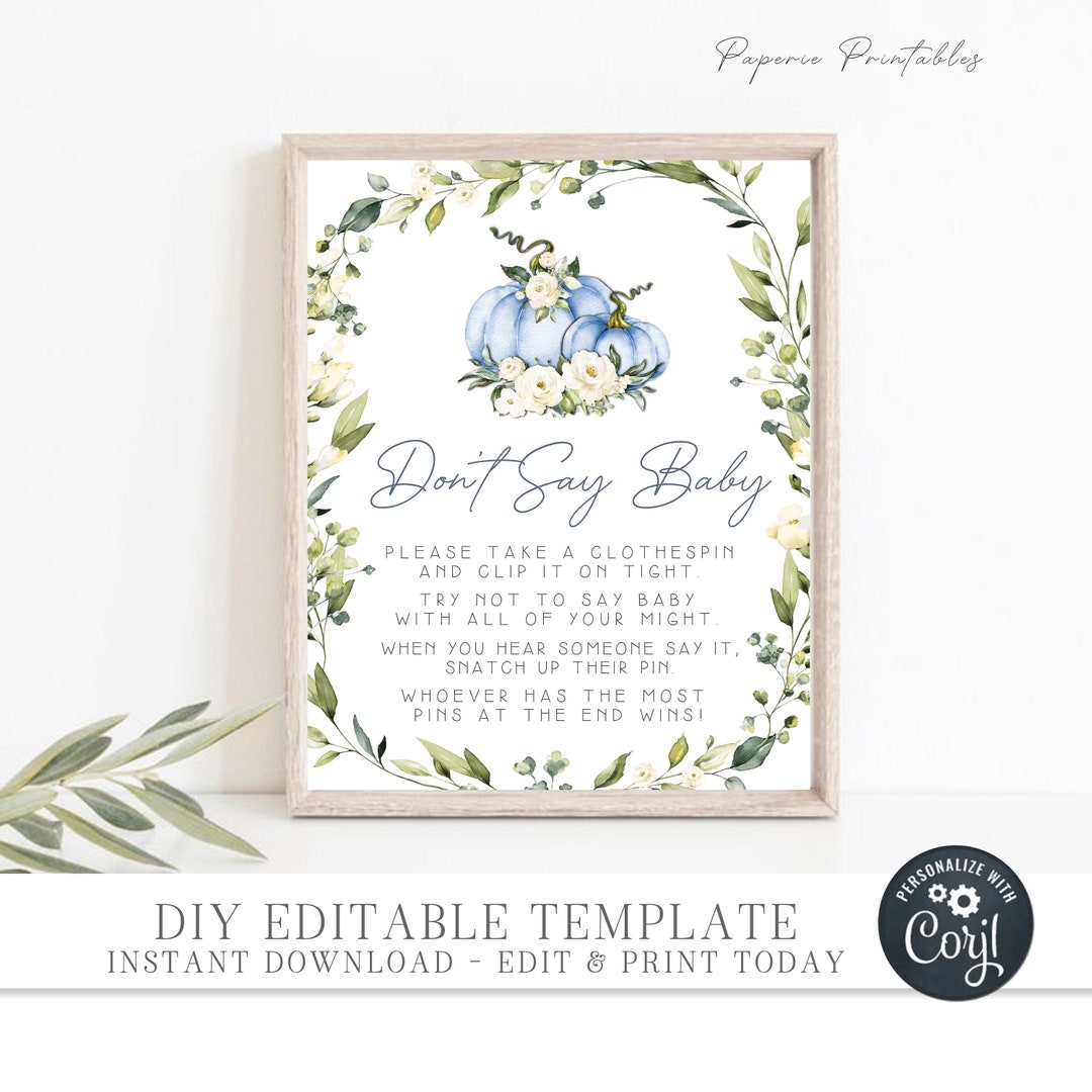 EDITABLE Don't Say Baby Printable Baby Shower Game Sign, Little Pumpkin ...