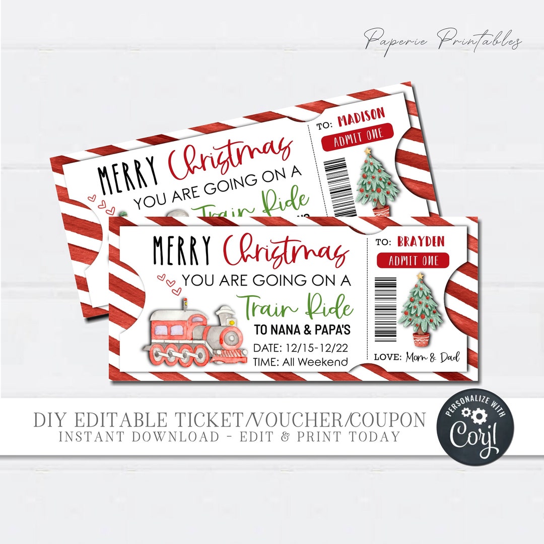 EDITABLE Train Ride Ticket Template, Christmas Gift Voucher, Train