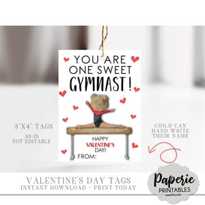 Gymnastics Valentine Card for Kids, Kids Valentine Cards, Gymnast ...
