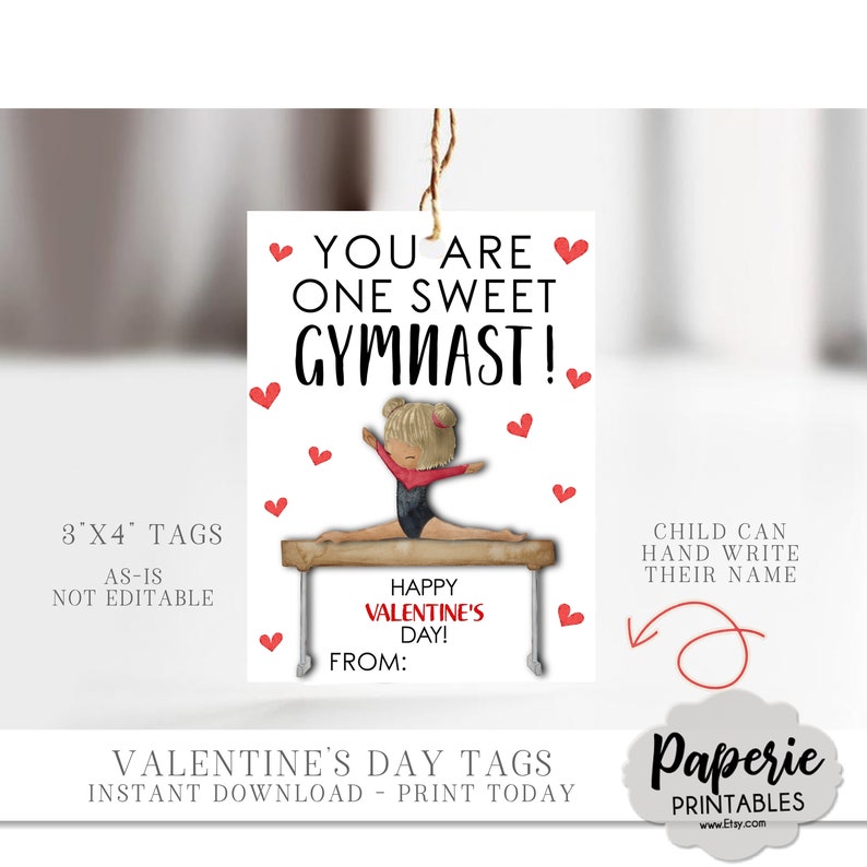 Gymnastics Valentine Card for Kids Kids Valentine Cards - Etsy