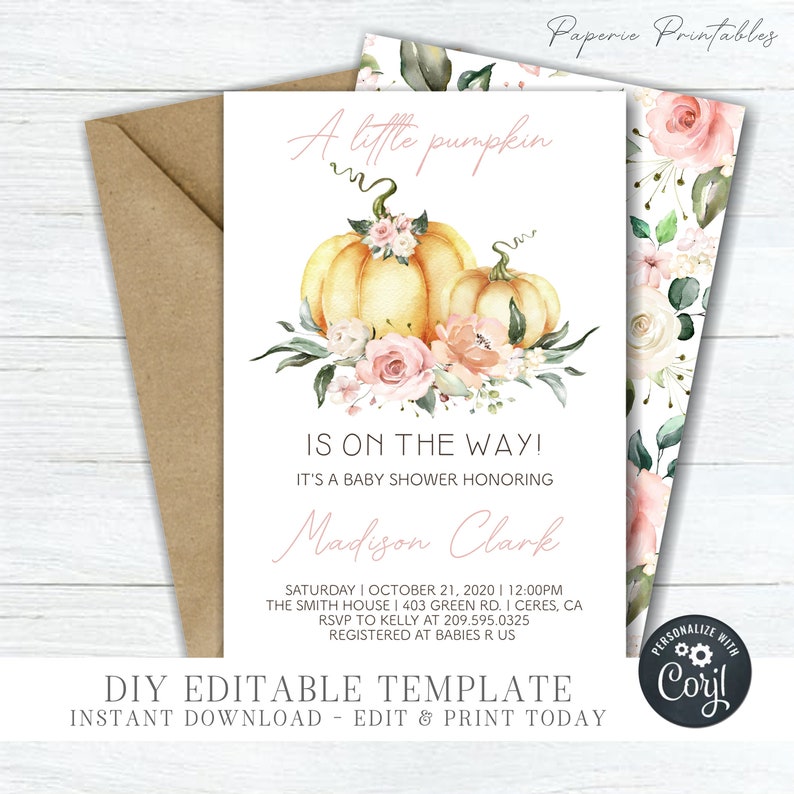 EDITABLE Pumpkin Baby Shower Invitation A Little Pumpkin Etsy