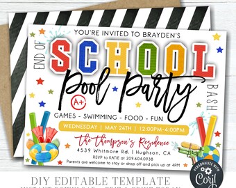 Editable End of School Pool Party Invitation (DIY Corjl)
