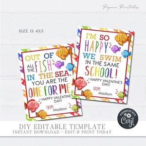 Editable Fish Valentine Tags, O-Fish-ally Valentine Cards, Valentine Card, Kids Valentine Card, School Valentines, DIY with Corjl #VT39