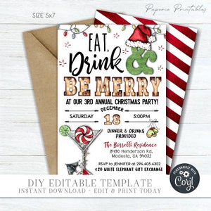 EDITABLE Eat, Drink & Be Merry Christmas Party Invitation, Holiday Party Invitation, Christmas Party Invitation - DIY with Corjl - #CP02