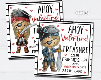 Editable Pirate Valentine Cards: DIY School Valentine Tag (Digital Download)