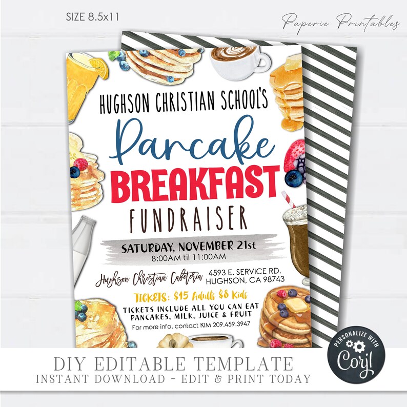 EDITABLE Pancake Breakfast Flyer Pancake Breakfast Fundraiser Etsy