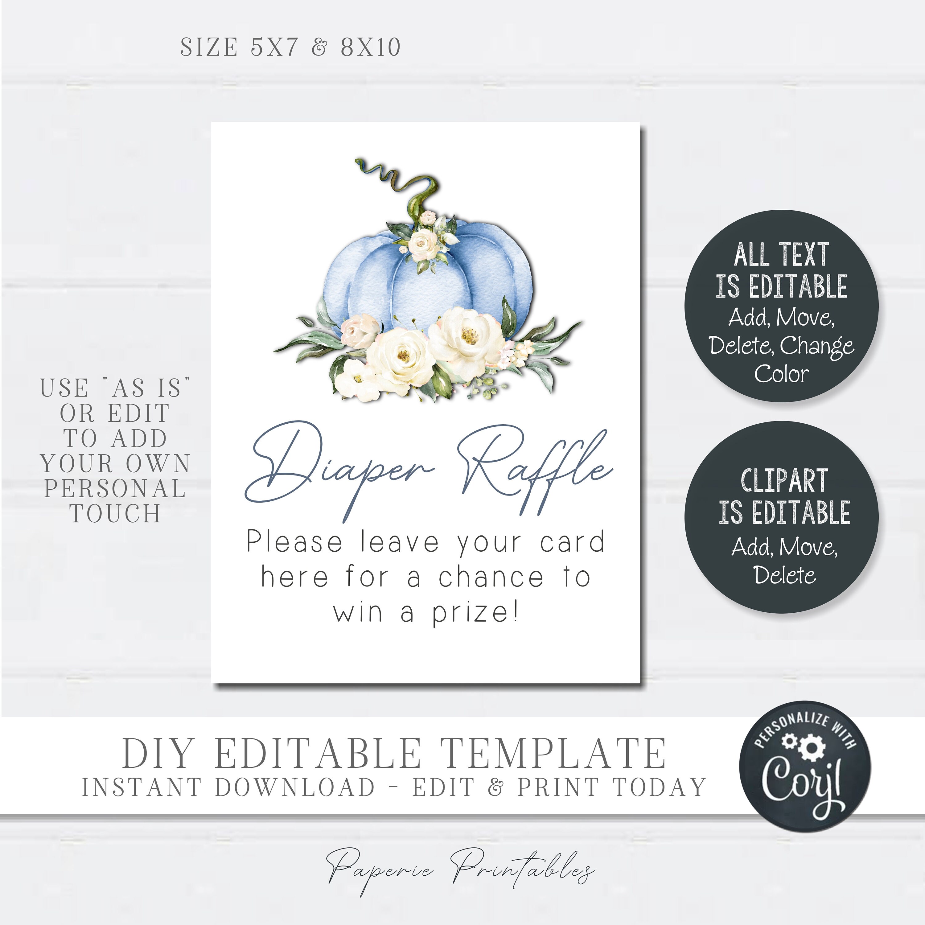 EDITABLE Boy Little Pumpkin Diaper Raffle Pumpkin Diaper - Etsy
