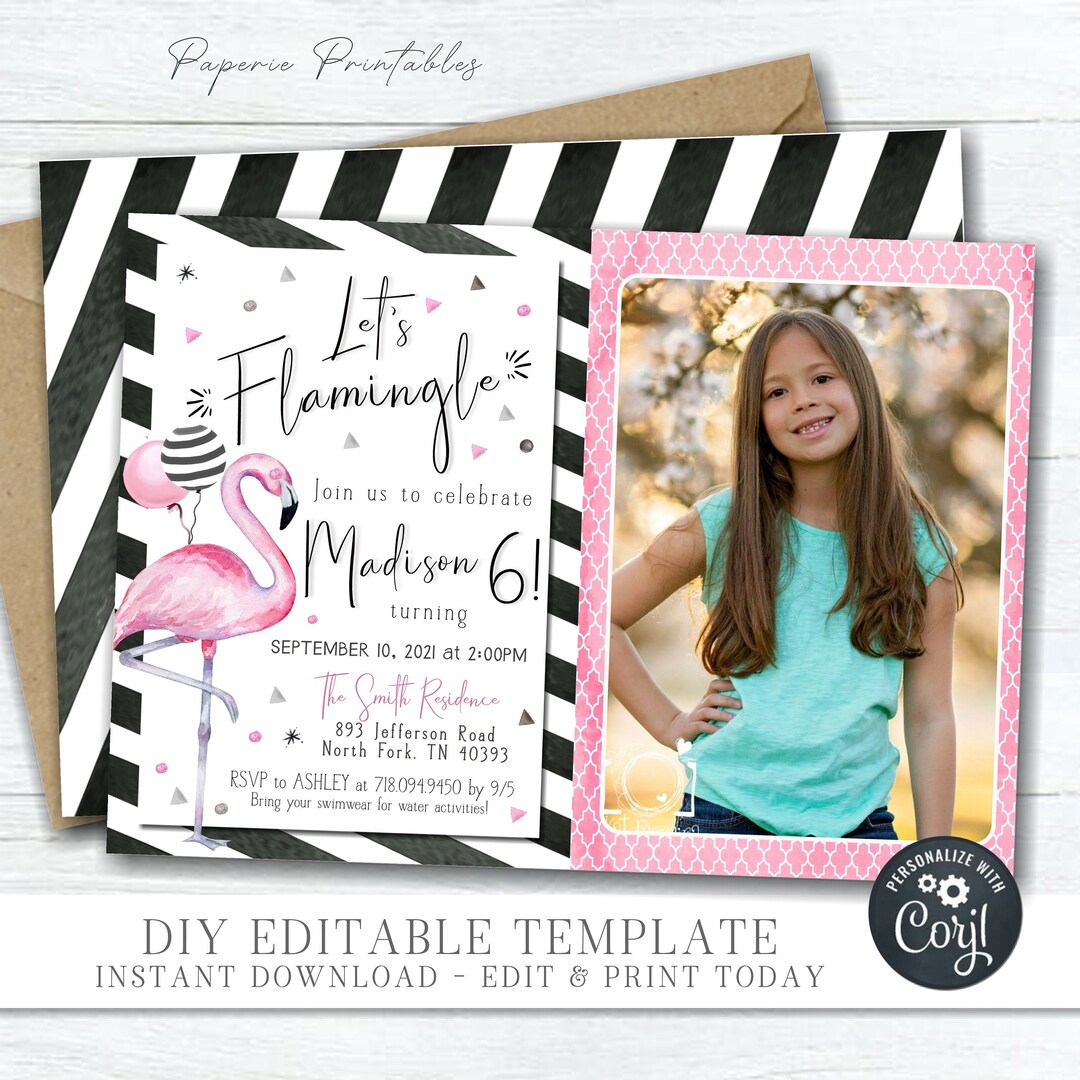 EDITABLE Let's Flamingle Birthday Invitation, Flamingo Birthday ...