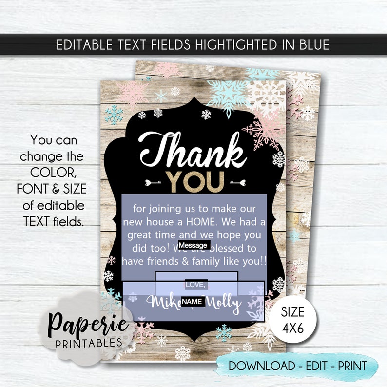 Housewarming Thank You Card Template Winter Housewarming Etsy