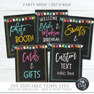 EDITABLE Siblings Birthday Party Signs, Joint Birthday Party Decorations, Welcome to Party, DIY Party Signs Colorful, Edit with Corjl #BP101