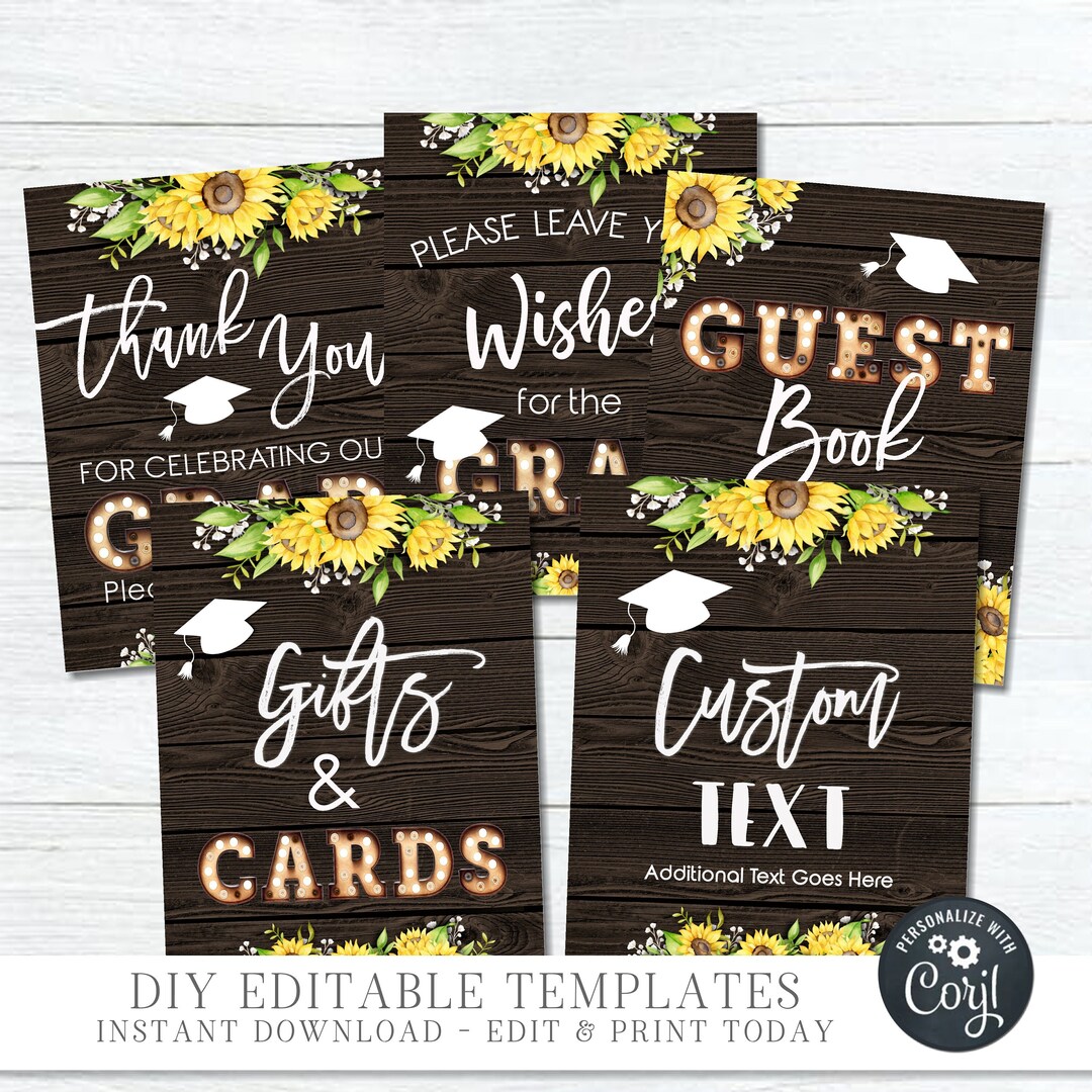 EDITABLE Sunflower Graduation Party Signs, Class of 2023 Graduation