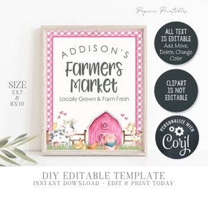 EDITABLE Farmers Market Sign DIY Farm Birthday Party Signs Farmers ...