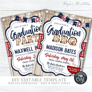 EDITABLE Graduation BBQ Invitation - Graduation Party Template - Country Graduation Invitation - Grad Party - DIY Edit with Corjl - #GP12