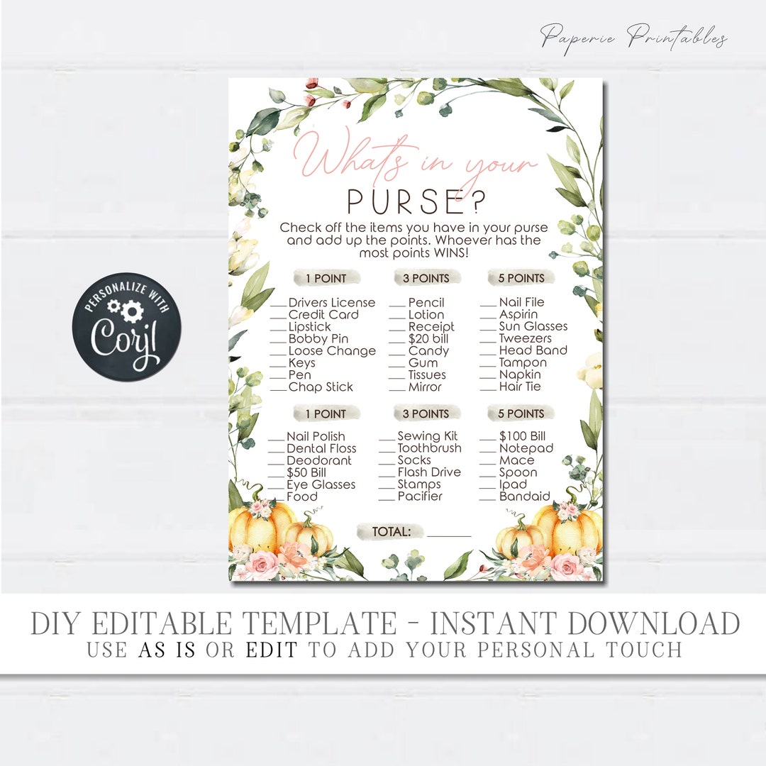 EDITABLE What's in Your Purse Game Boho Pumpkin - Etsy