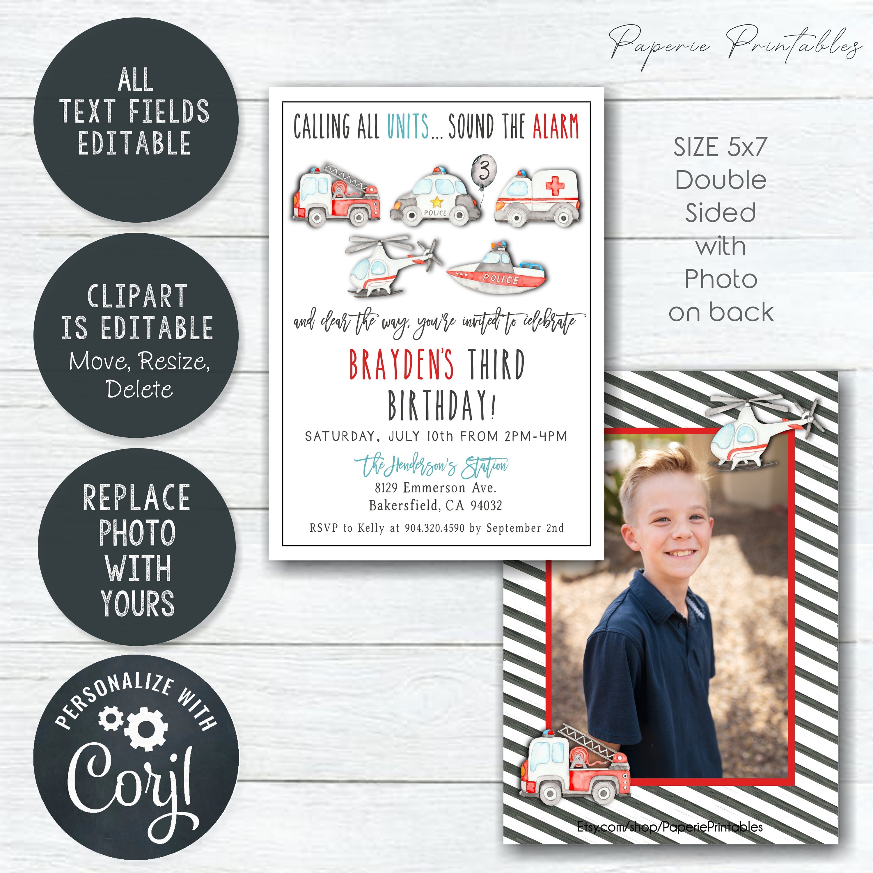 EDITABLE First Responders Birthday Invitation First Responder - Etsy