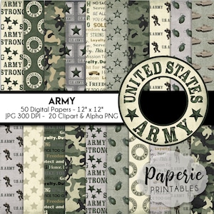ARMY Digital Paper - 12x12 et 8.5x11 Digital Scrapbooking Paper-50 Papiers & 20 Clipart-United States ARMY Scrapbook Paper-Téléchargement instantané-
