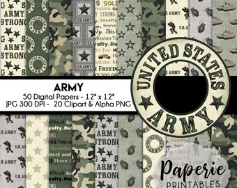 ARMY Digital Paper - 12x12 and 8.5x11 Digital Scrapbooking Paper-50 Papers & 20 Clipart-United States ARMY Scrapbook Paper-Instant Download-