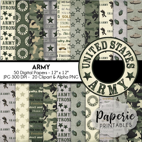 Buy ARMY Digital Paper 12x12 And 8.5x11 Digital Scrapbooking Paper.