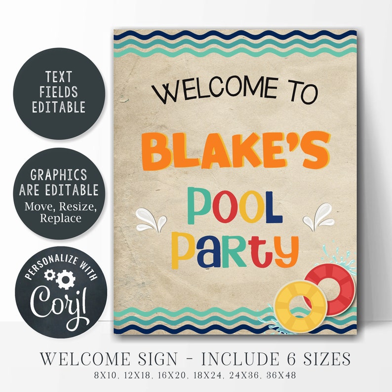 Editable Pool Party Birthday Party Welcome Sign Pool Party - Etsy