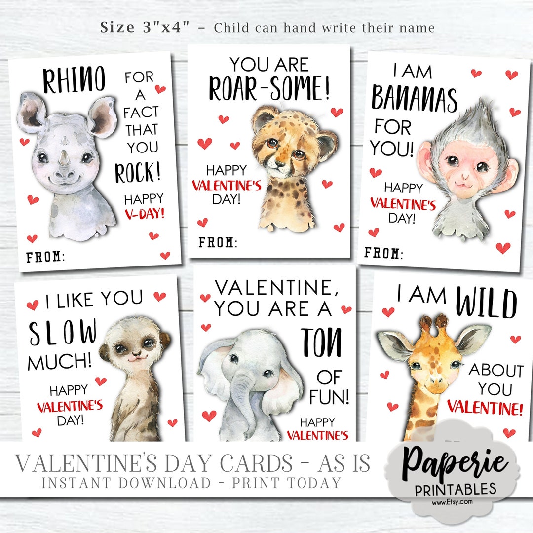 Kids Valentine Cards Zoo Valentine Card Safari Valentine