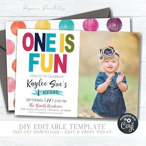 Editable Girl First Birthday Invitation: Primary Colors (DIY Template) #BP78