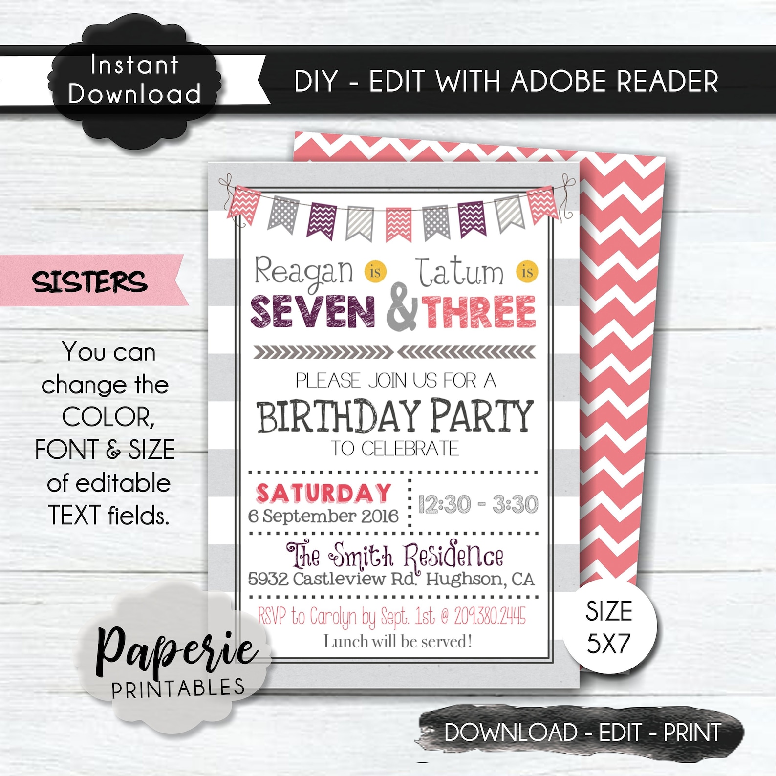 Sisters Birthday Invitation Siblings Birthday Template Etsy