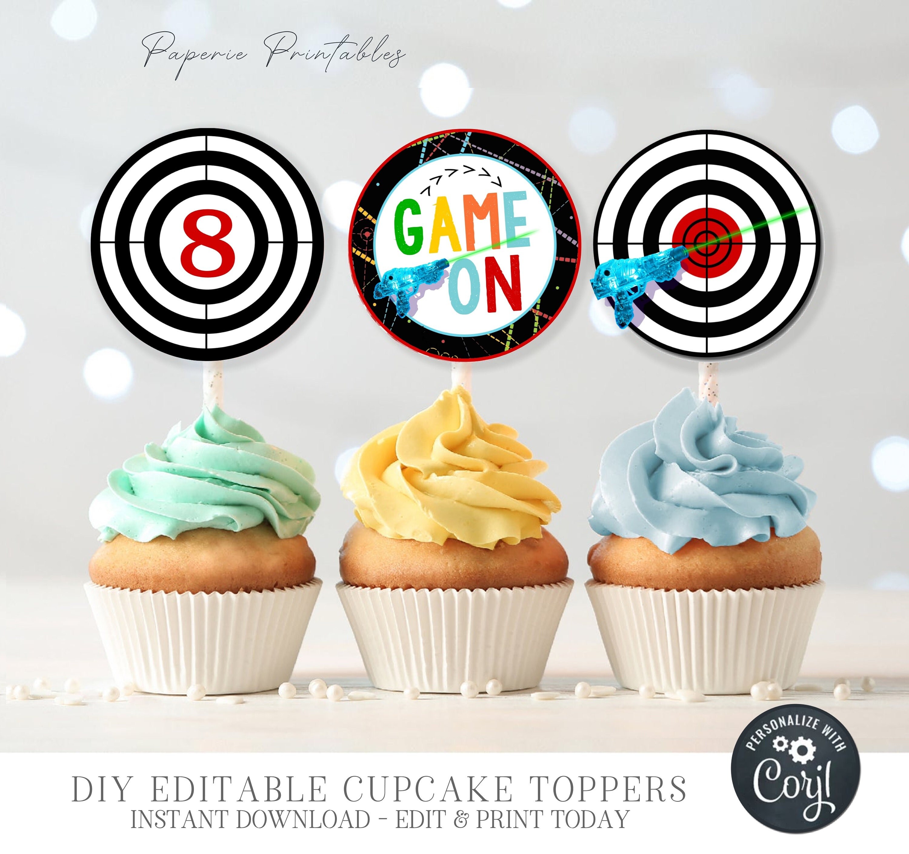 Editable Laser Tag Birthday Party Cupcake Toppers Laser Tag Etsy