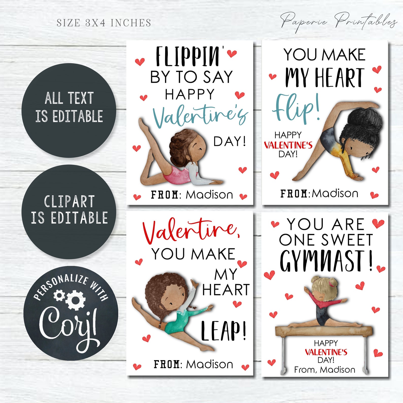 EDITABLE Gymnast Valentine Cards Kid Valentine Cards School - Etsy