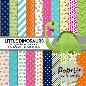 Little Dinosaurs Digital Paper - 8.5x11 Digital Scrapbooking Paper - 50 Papers & 17 Clipart - Dinosaur Scrapbook Paper-Instant Download-