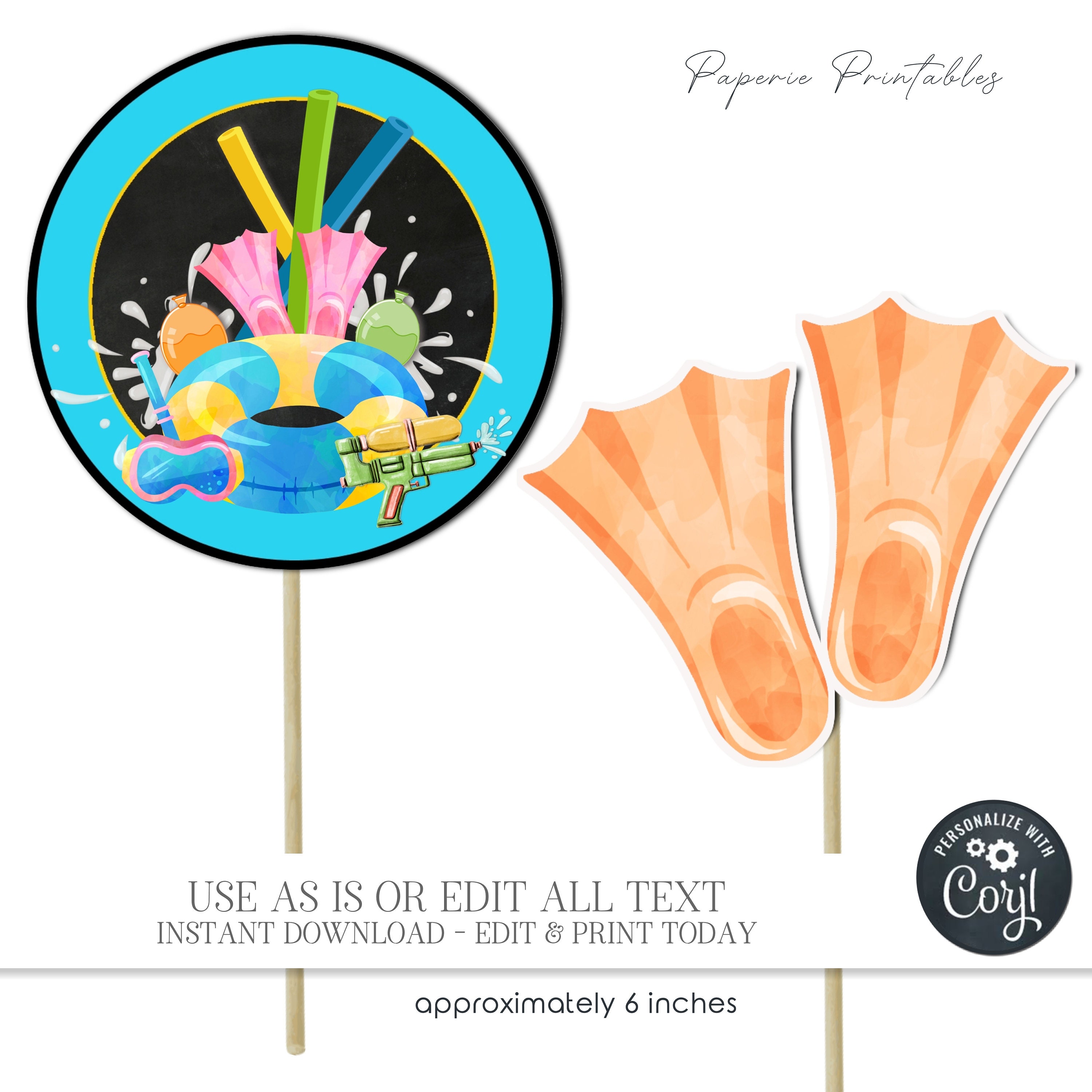 Editable Pool Party Centerpiece Decorations: DIY Corjl Template ...