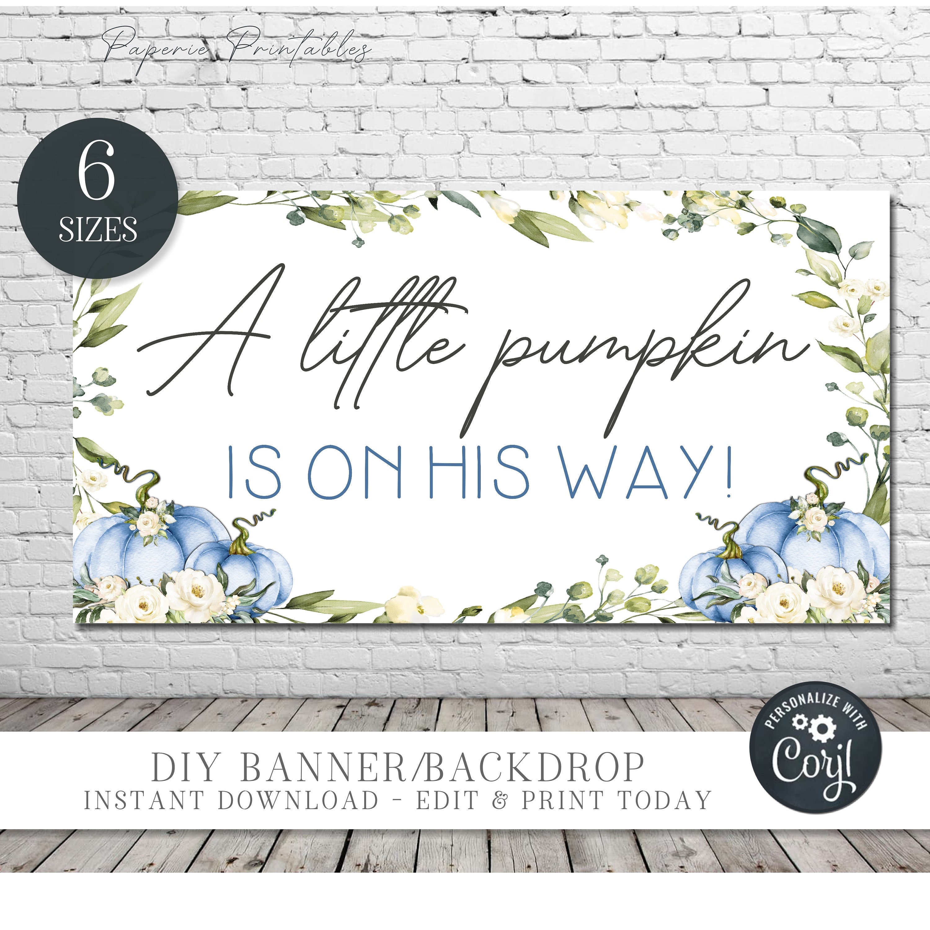 EDITABLE Pumpkin Baby Shower Backdrop Little Pumpkin Baby Shower Banner Boy Boho Fall Shower Party Decorations DIY with Corjl