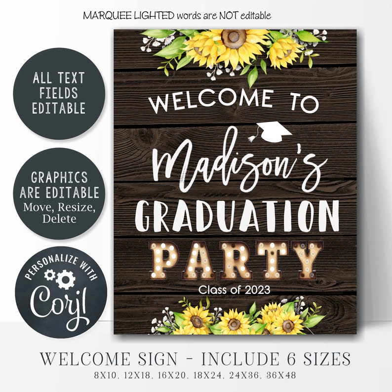 EDITABLE Sunflower Graduation Sign Sunflower Etsy