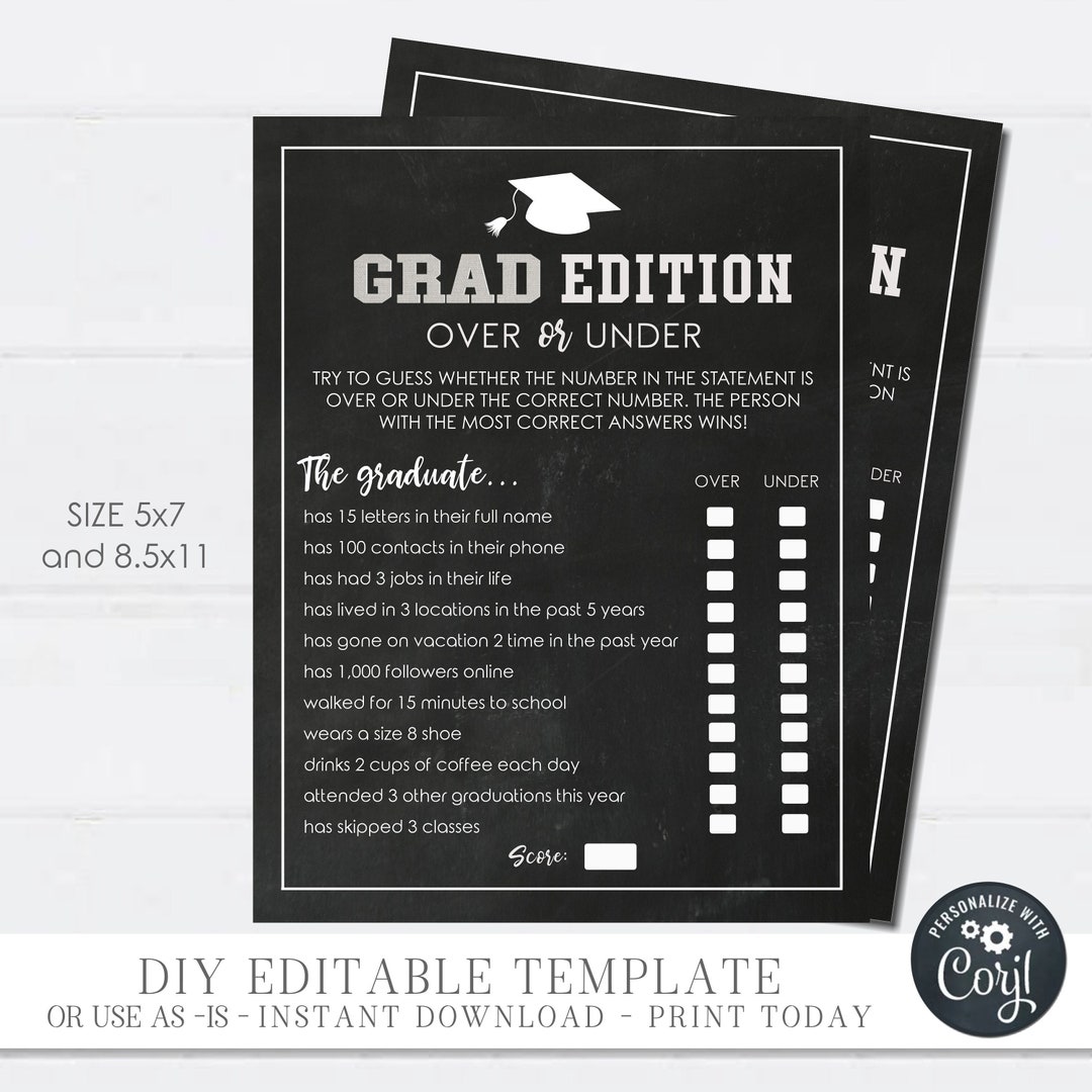 Editable Graduation Party Games, Over or Under Graduation Edition, Over ...