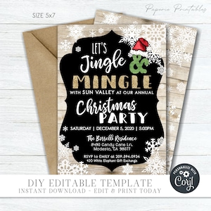 EDITABLE Christmas Party Invitation Template, Jingle & Mingle Holiday Party Invitation, Winter Holiday Party - DIY Edit with Corjl - #CP31