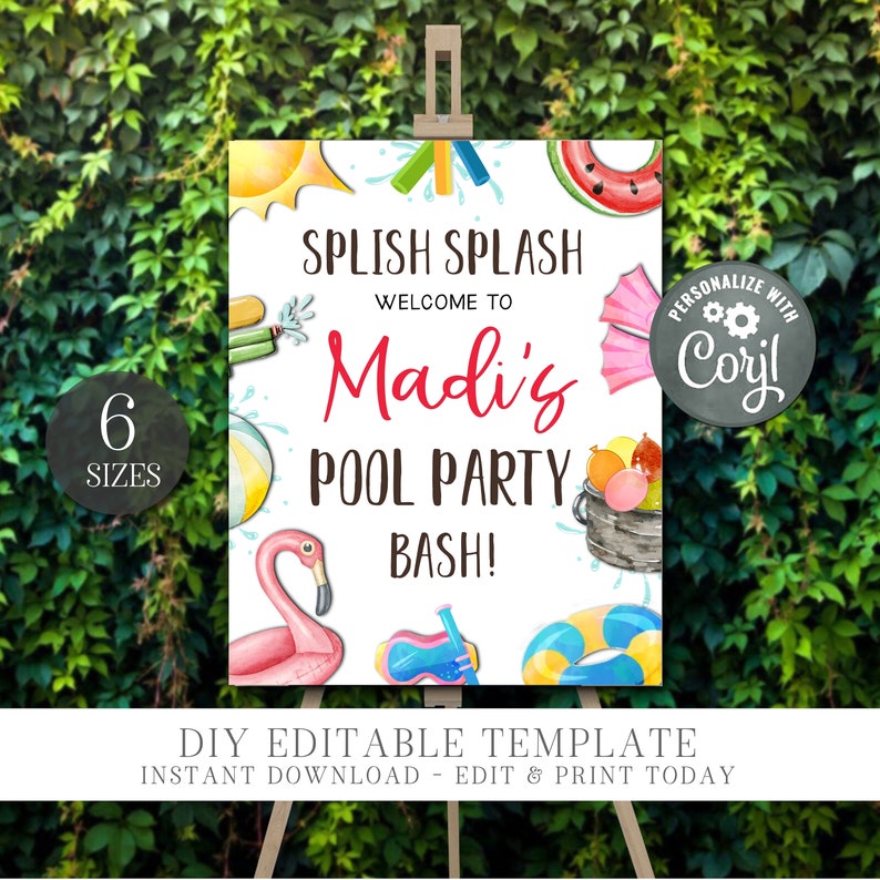 Editable Pool Party Welcome Sign: DIY Birthday Decor (digital Download ...