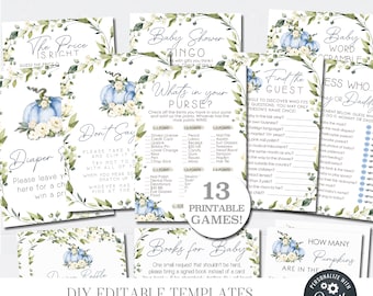 Little Pumpkin Baby Shower Games Bundle: Editable, Boho (Digital Download) #BS73