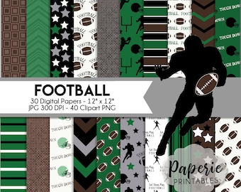 FOOTBALL Digital Paper - 12x12 Digital Scrapbooking Paper - 30 Papers - Football Scrapbooking Paper - Football Clipart - Instant Download -