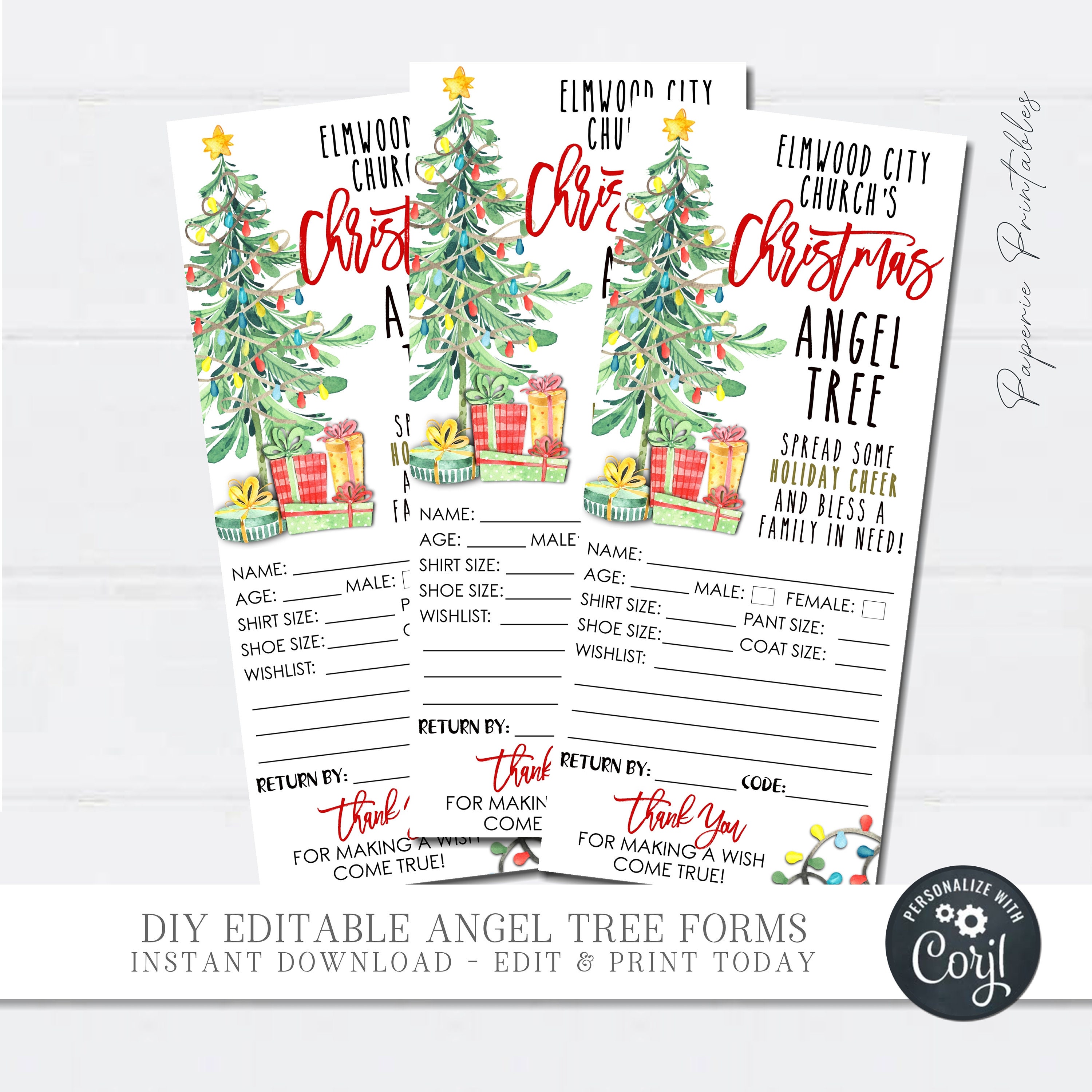 Editable Christmas Angel Tree Gift Tags (DIY Corjl Template) #CF52 - Etsy