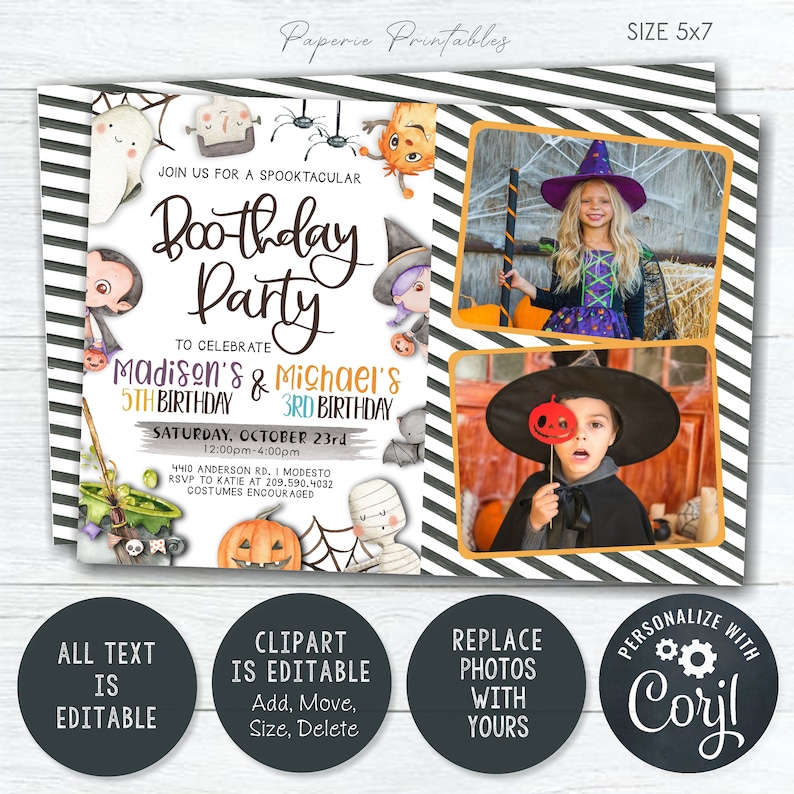 EDITABLE Halloween Birthday Invitation, Boo Halloween Birthday, Siblings Halloween Invitation, Boo-thday Party, DIY with Corjl BP129 5 image 8