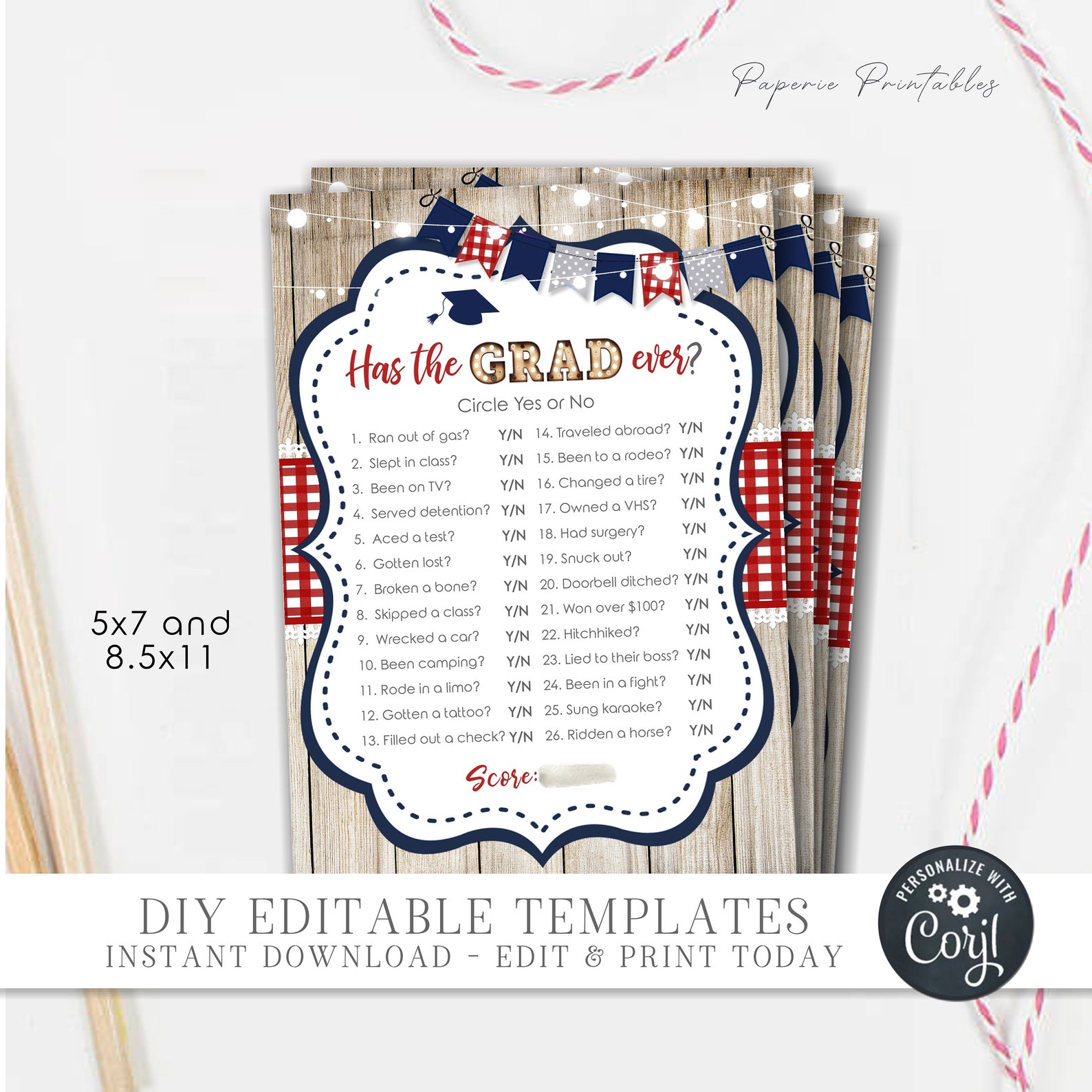 Has The Grad Ever Graduation Party Game - 25 Cards With Answer Key, Black & Gold Design - View #4