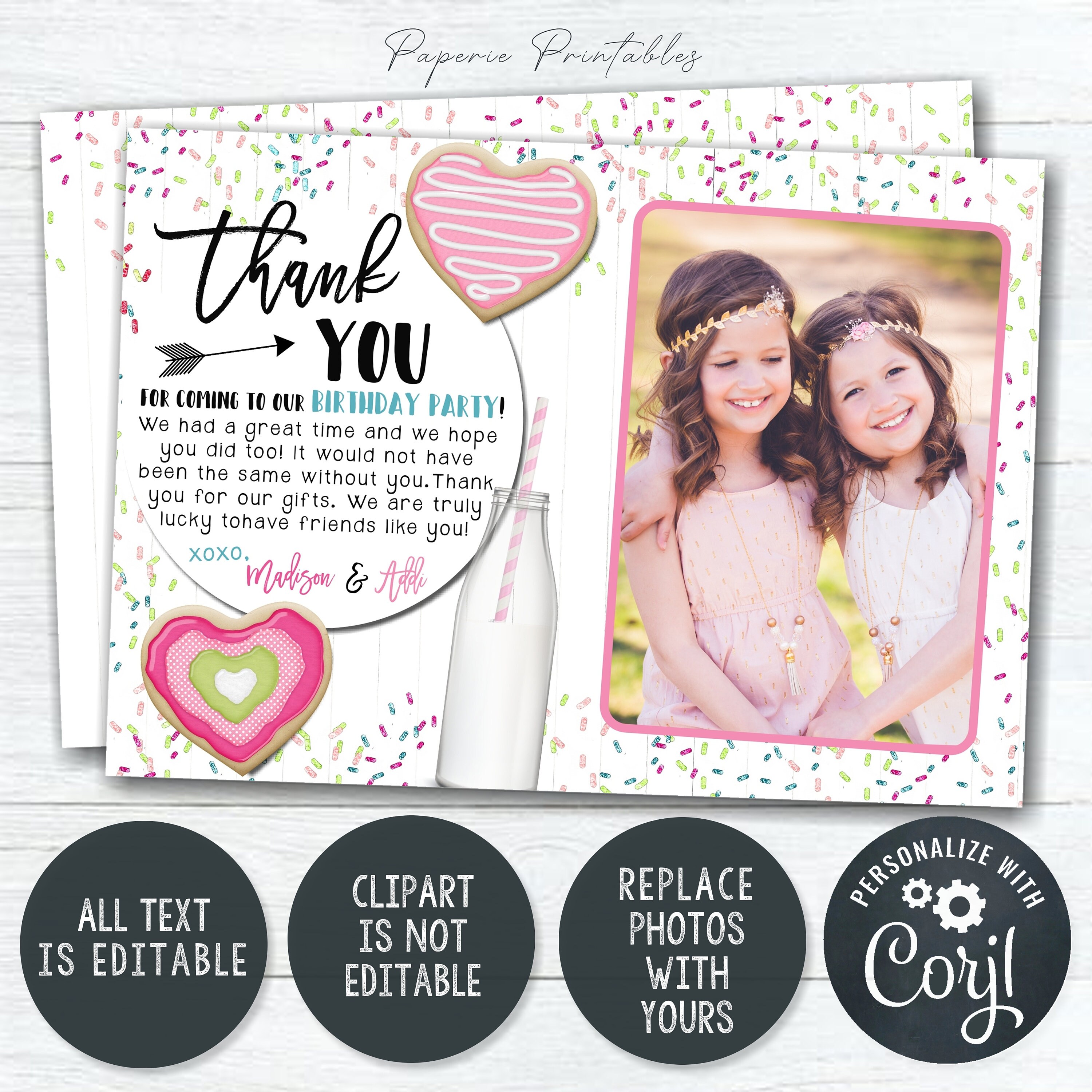 Editable Valentine Birthday Thank You Card: Sweetheart Theme (digital ...