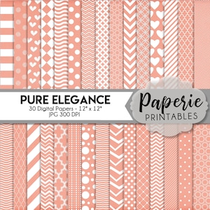 Peach & White Pattern Digital Paper - 12x12 Digital Scrapbooking Paper - 30 Papers - Coral Scrapbook Paper - Peach Paper - Instant Download-