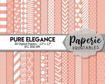 Peach & White Scrapbook Paper: 12x12 Patterned Digital Paper (30 Papers) (Instant Download)