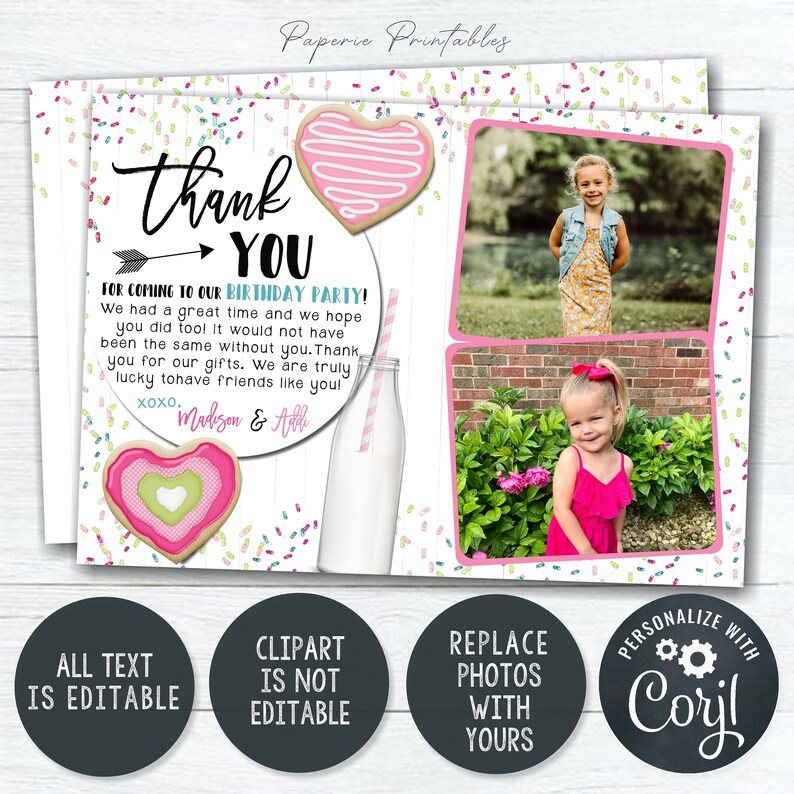 Editable Valentine Birthday Thank You Card: Sweetheart Theme (digital ...