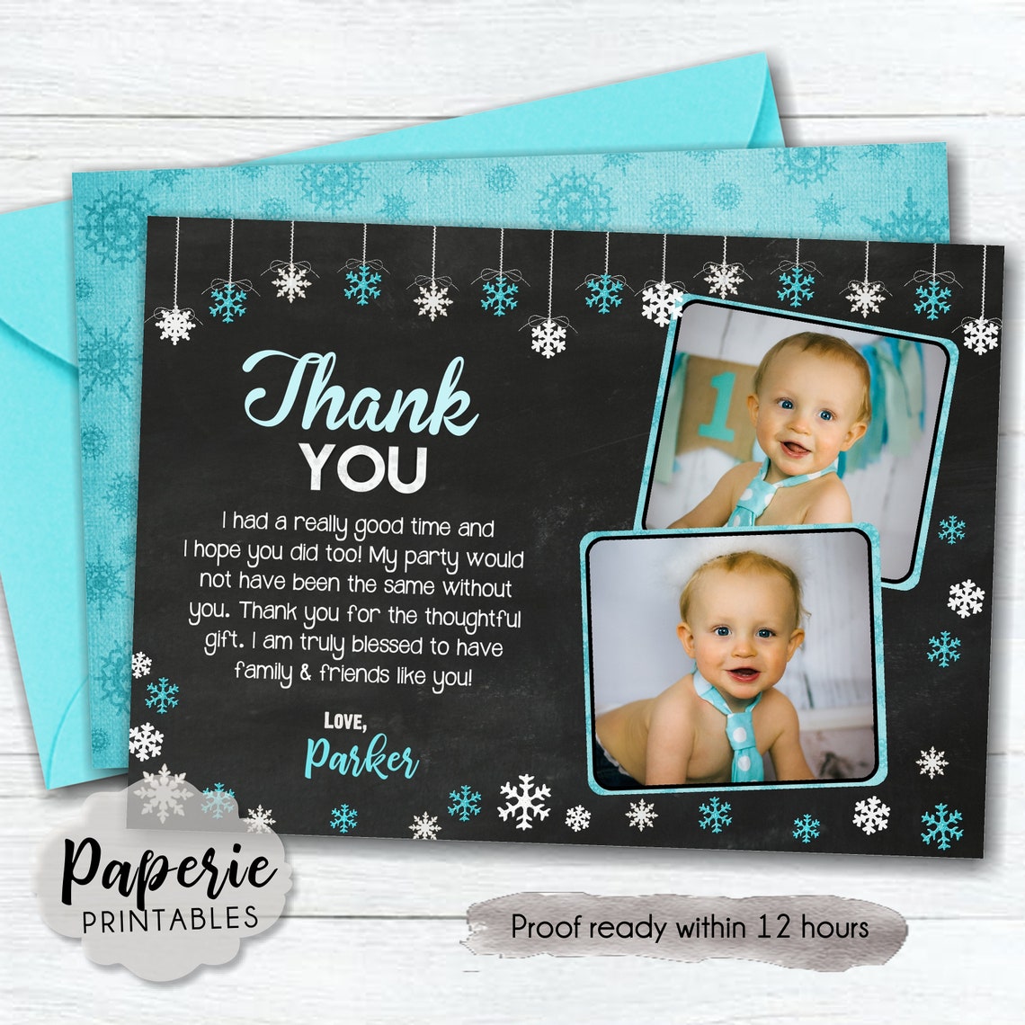 Winter Onederland Birthday Thank You Card Winter WONDERLAND - Etsy